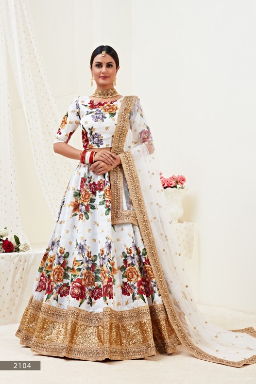 Floral Digital Print Lehenga With Sequence Embroidery Work and Pearl Work